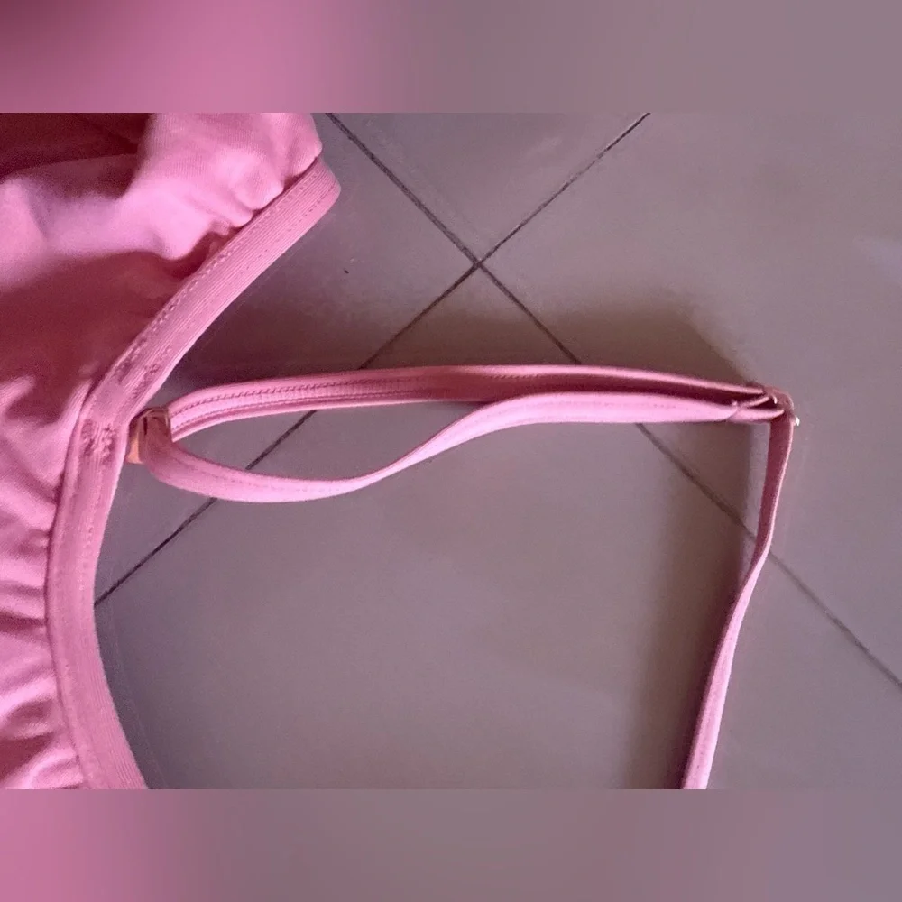 Michael Kors Pink Ruffle Swimsuit Built in Shelf Bra Padded Cups Off Shoulder 6